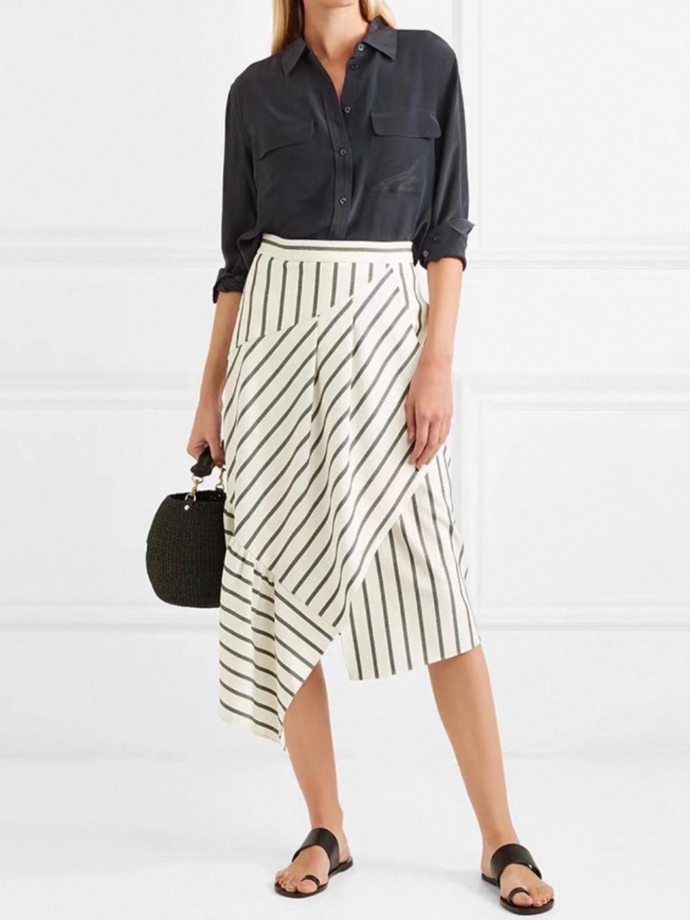 Tibi Lucci Stripe Asymmetrical Midi Skirt – Size 2 NWOT